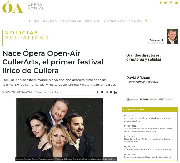 Nace Ópera Open-Air CullerArts, el primer festival lírico de Cullera