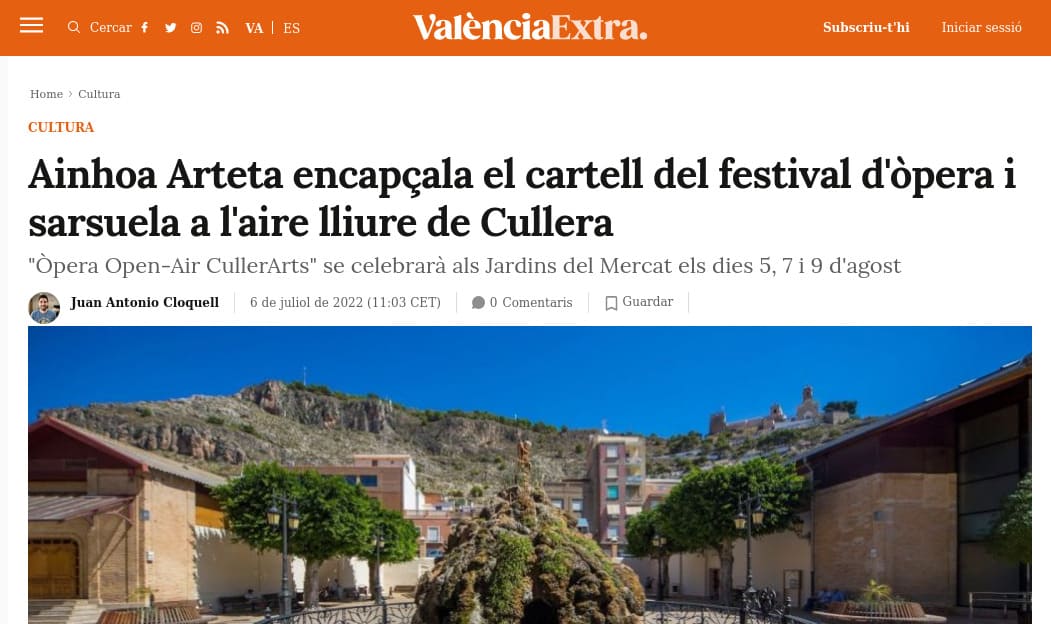 ValènciaExtra: Ainhoa Arteta encapçala el cartell del festival d’òpera i sarsuela a l’aire lliure de Cullera