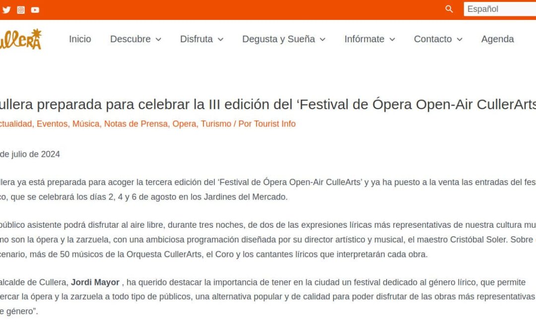 VISIT CULLERA: Cullera preparada para celebrar la III edición del ‘Festival de Ópera Open-Air CullerArts’